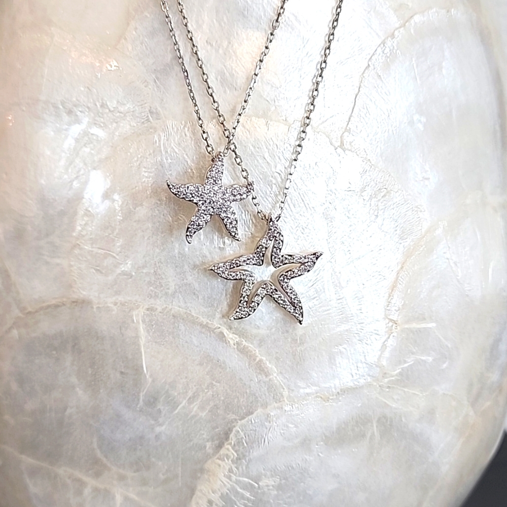 Double starfish swarovski pave crystal necklace NEVER WORN